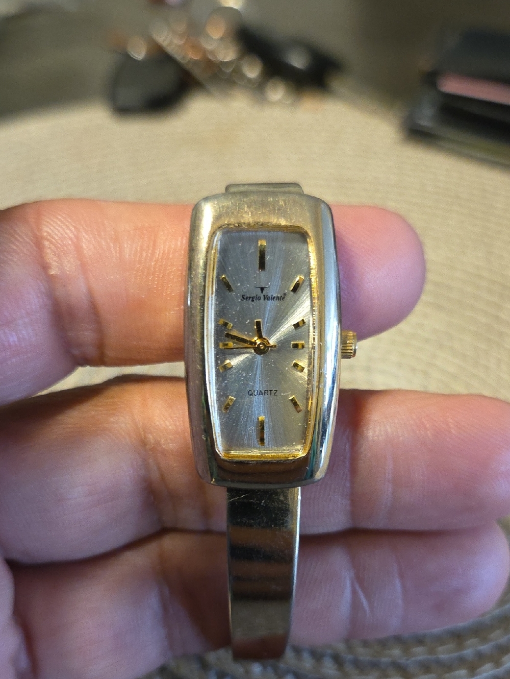 Used Woman  Sergio Valente Gold and Silver-Tone Rectangular Bracelet Watch